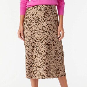 J.Crew Leopard Print Satin Slip Midi Skirt | Tan & Black Bias-Cut Skirt